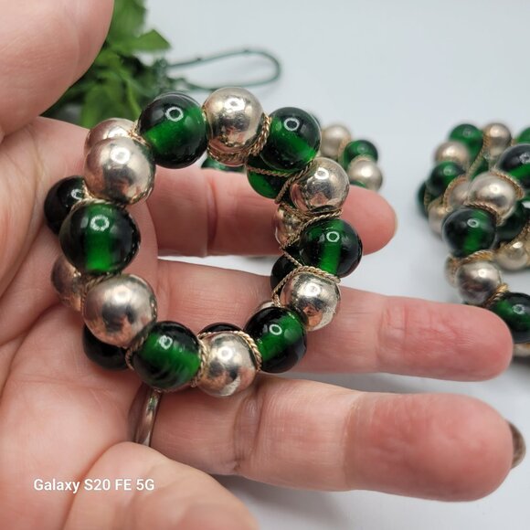 Green Glass and Metal Beaded Napkin Rings Set of - Picture 4 of 12